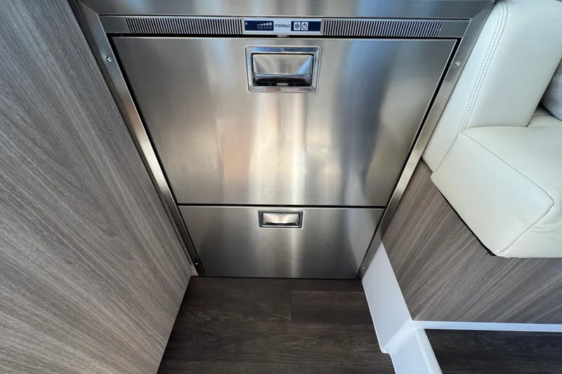 Irresistible Yacht Photos Pics Stainless steel refrigerator in 2021 Regal 38 XO yacht interior.
