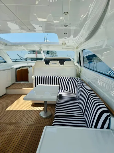  Yacht Photos Pics Luxurious 2006 Rizzardi 73 yacht interior with striped seating and sleek design.