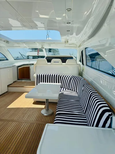  Yacht Photos Pics Luxurious 2006 Rizzardi 73 yacht interior with striped seating and sleek design.