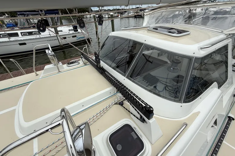 Starlight Yacht Photos Pics Sailboat deck view of 2016 Outbound 46, featuring winches and rigging.