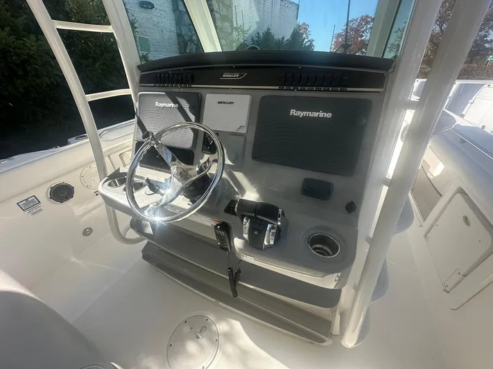 Yacht Photos Pics Control console of a 2016 Boston Whaler 350 Outrage with Raymarine electronics.