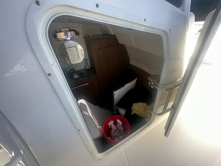  Yacht Photos Pics Interior cabin view of a 2016 Boston Whaler 350 Outrage boat.