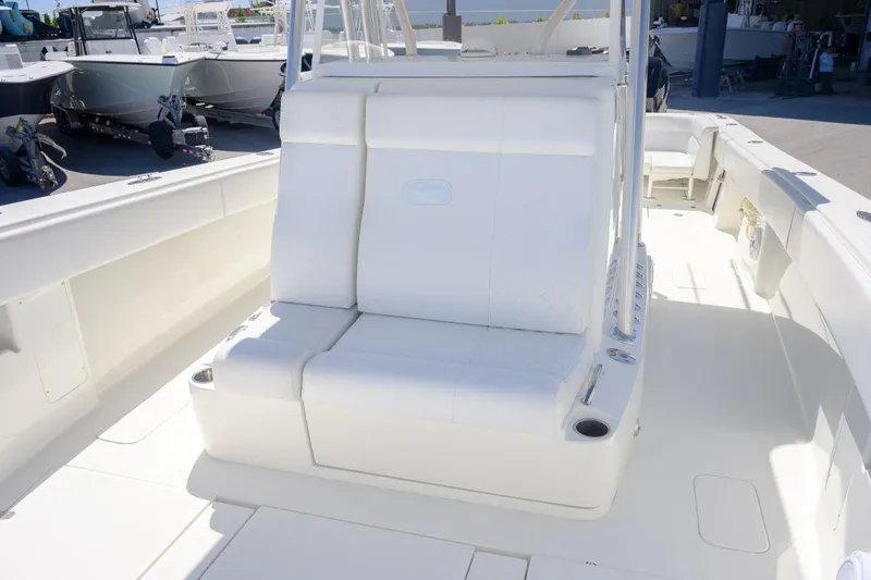  Yacht Photos Pics 2016 SeaVee 390Z boat interior with white seating and spacious deck layout.