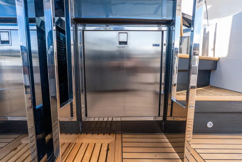  Yacht Photos Pics Azimut S7 2019 yacht interior with stainless steel door and wooden flooring.