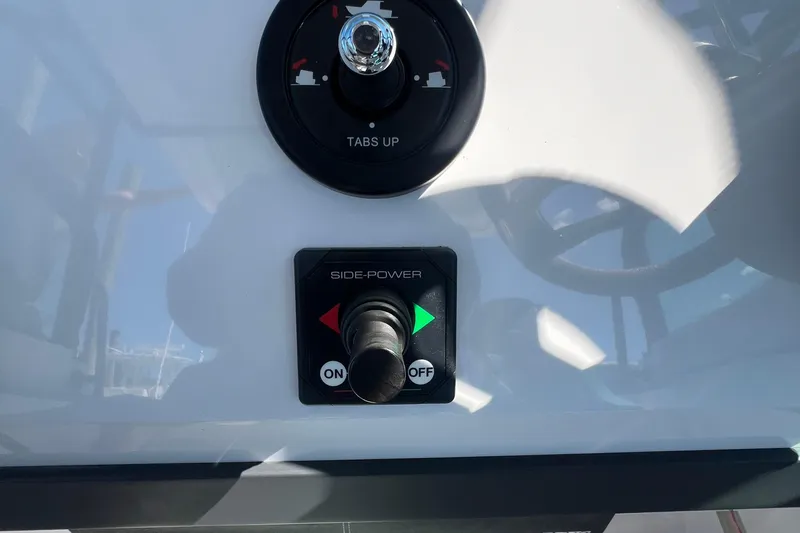  Yacht Photos Pics Control panel of a 2021 Axopar 28 boat with side-power switch.