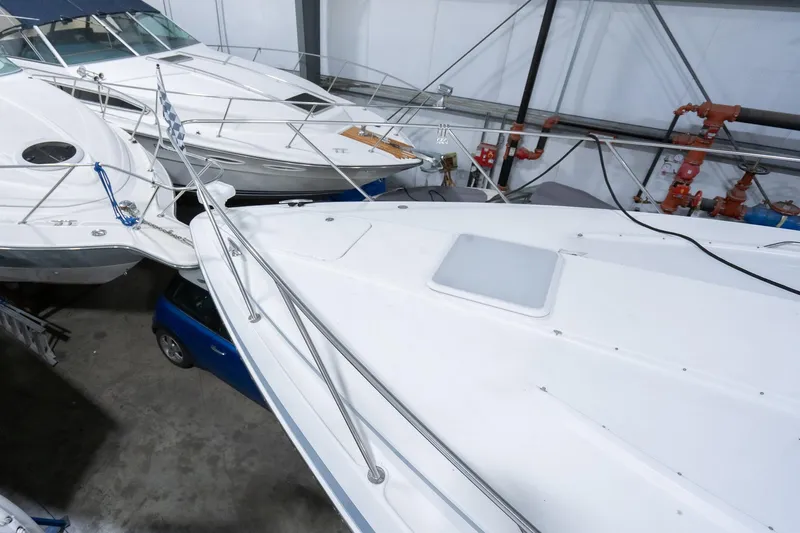 This Is Dope Yacht Photos Pics 2005 Formula 40 Cruiser boats in storage, viewed from above, with visible deck details.