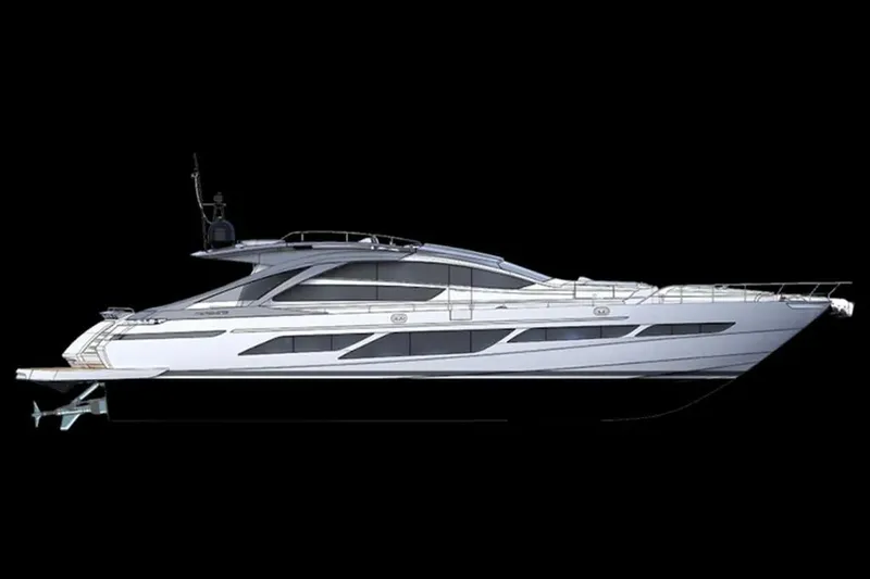  Yacht Photos Pics 2021 Pershing 9X luxury yacht side view on black background.