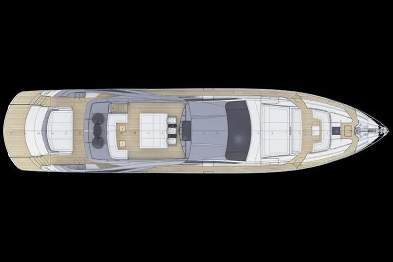  Yacht Photos Pics Top view layout of 2021 Pershing 9X luxury yacht design.