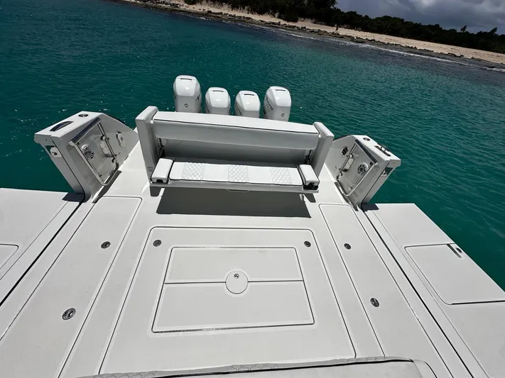  Yacht Photos Pics 2020 Ocean Alexander 45 Divergence Sport boat with spacious deck and quad engines.