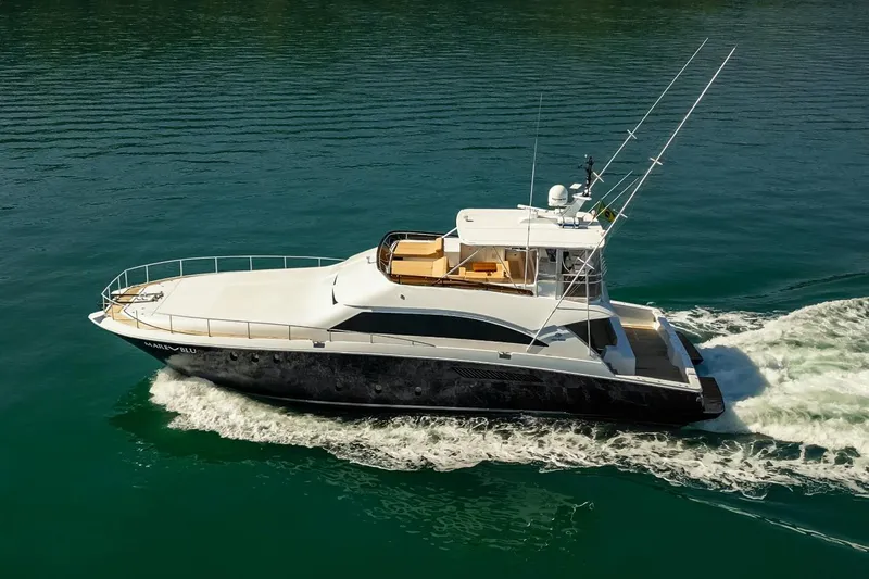 Mare Blu Yacht Photos Pics 2008 Pro Boat Yachts Power Cat 80 cruising on calm waters.