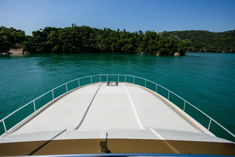 Mare Blu Yacht Photos Pics Bow view of 2008 Pro Boat Yachts Power Cat 80 on serene turquoise water.