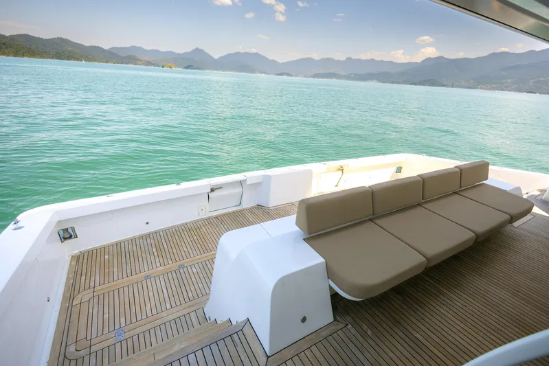 Mare Blu Yacht Photos Pics Luxury deck of 2008 Pro Boat Yachts Power Cat 80 with scenic ocean view.