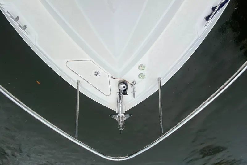  Yacht Photos Pics Bow of a 2014 Wellcraft 340 Coastal boat with anchor, viewed from above.