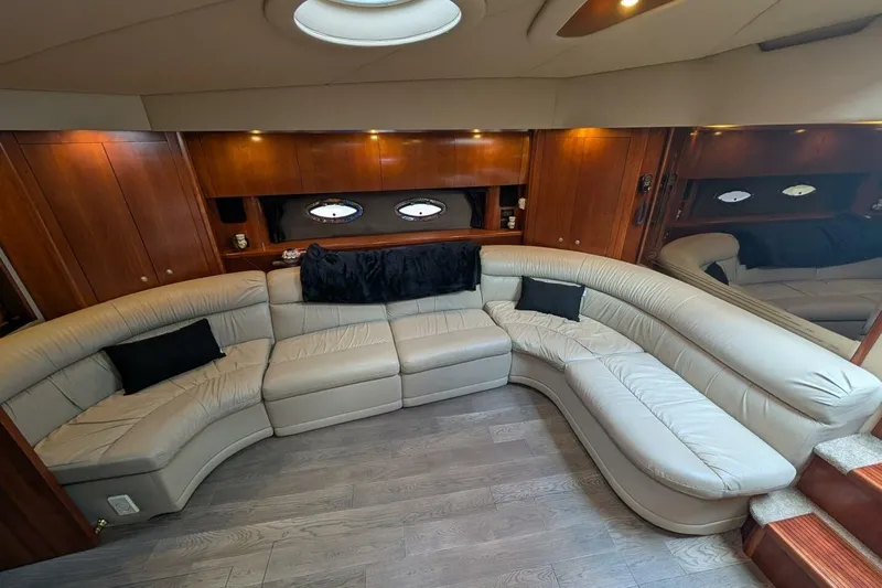  Yacht Photos Pics Luxurious 2007 Cruisers Yachts 520 Express interior with elegant leather seating and wood accents.