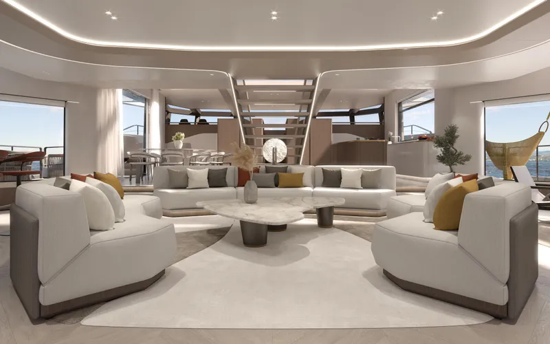 X30 Villa Yacht Photos Pics Luxurious interior of the 2026 Extra X30 VILLA yacht with modern furnishings and elegant design.