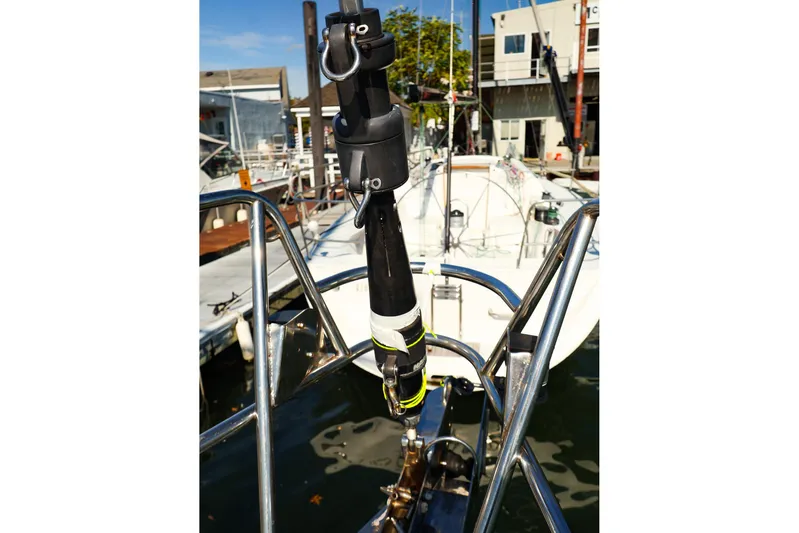 Hamburg II Yacht Photos Pics Bow view of a 2002 J Boats J/46 sailboat docked at a marina.