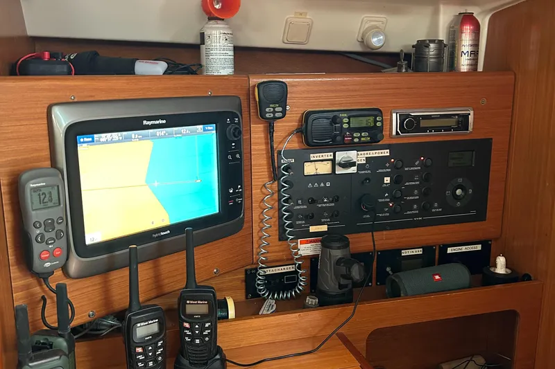 Pau Hana Yacht Photos Pics Navigation and control panel of a 2007 Beneteau Cyclades 50.3 yacht.