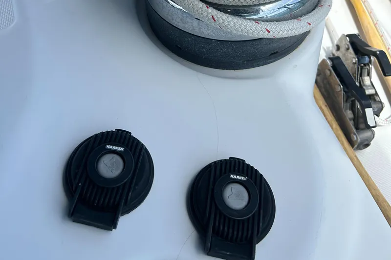 Pau Hana Yacht Photos Pics Deck equipment on a 2007 Beneteau Cyclades 50.3 sailboat, featuring Harken components.