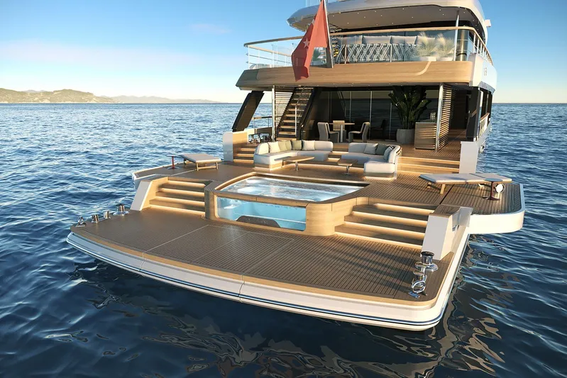 Sirena 42 Yacht Photos Pics Luxurious 2026 Sirena 42 yacht with spacious deck and jacuzzi on open sea.