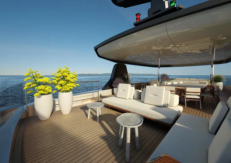 Sirena 42 Yacht Photos Pics Luxurious deck of 2026 Custom Sirena yacht with modern seating and ocean view.