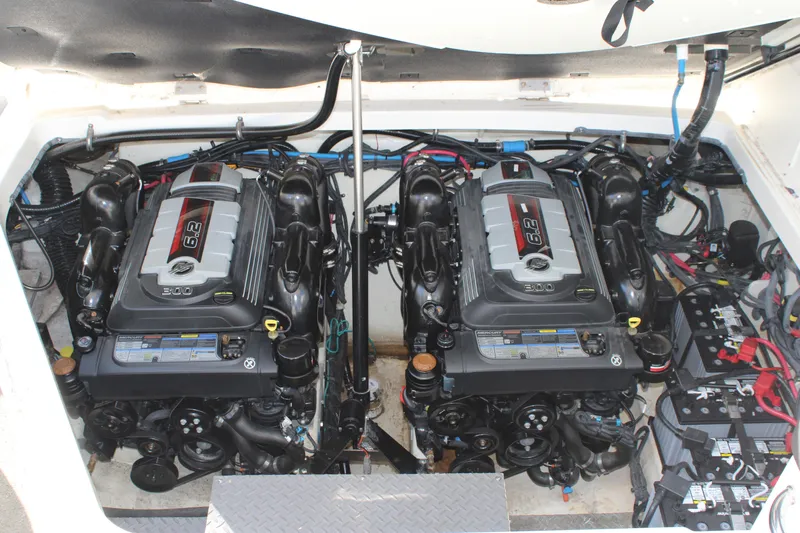  Yacht Photos Pics Engine compartment of 2019 Sea Ray Sundancer 320 with dual 6.2L engines.