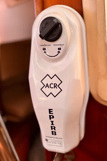 Orion Yacht Photos Pics ACR EPIRB device on a 2002 Hunter 410 sailboat for emergency signaling.