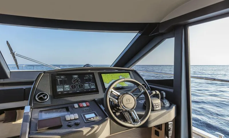 Absolute 50 Fly Yacht Photos Pics Cockpit of 2025 Absolute 50 Fly yacht with modern navigation systems and ocean view.