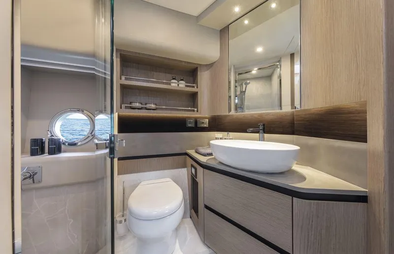 Absolute 50 Fly Yacht Photos Pics Luxurious bathroom on 2025 Absolute 50 Fly yacht with modern fixtures and elegant design.