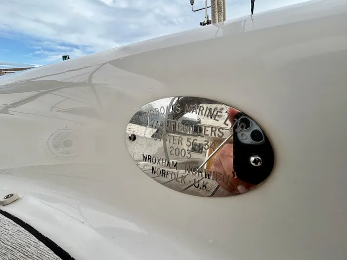  Yacht Photos Pics Plaque on 2003 Oyster 56 yacht by Landamores, Wroxham, Norfolk, UK.