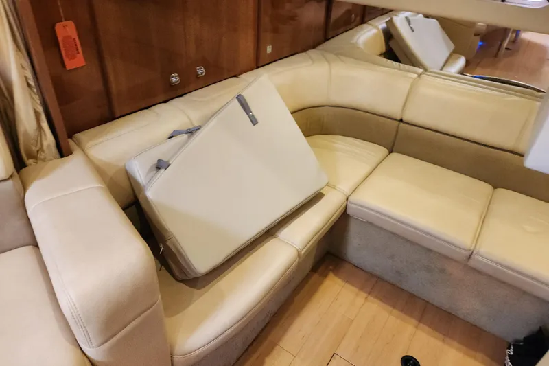 Let Me Liv! Yacht Photos Pics Luxurious interior of 2015 Formula 34 Performance Cruiser with beige seating.