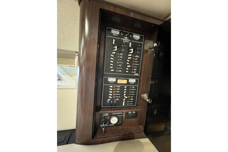  Yacht Photos Pics Electrical control panel inside a 2018 Regal 35 Sport Coupe boat.
