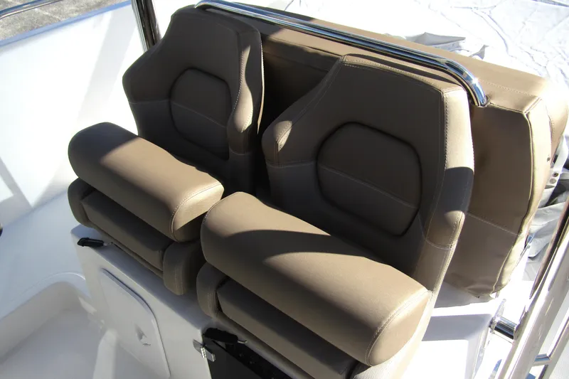  Yacht Photos Pics Luxurious seating on 2025 Nimbus Tender 9 boat, featuring plush, ergonomic design.