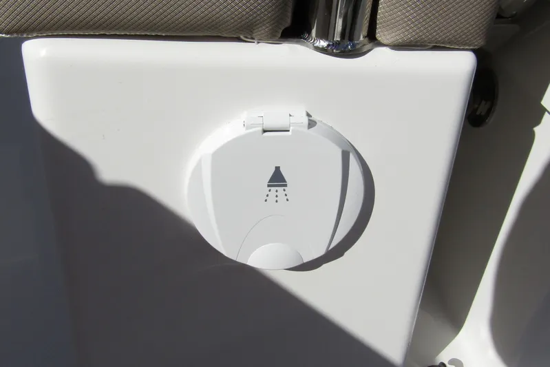  Yacht Photos Pics Outdoor shower cover on 2025 Nimbus Tender 9 boat.