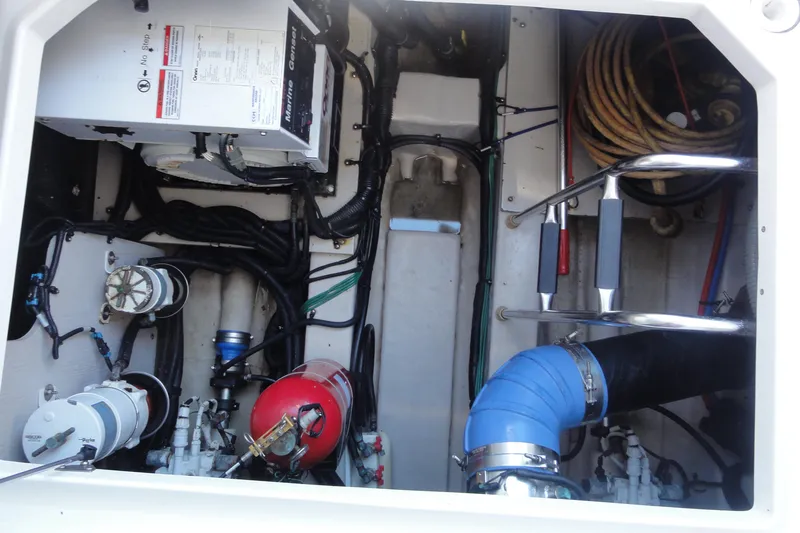  Yacht Photos Pics Engine compartment of a 2007 Sea Ray 36 Sedan Bridge with visible components and wiring.
