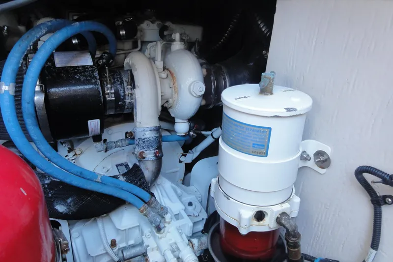  Yacht Photos Pics Engine compartment of 2007 Sea Ray 36 Sedan Bridge with visible hoses and components.