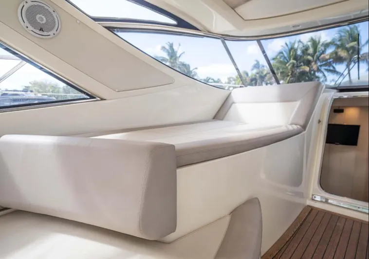 Parea Yacht Photos Pics Luxurious interior of 2011 Azimut Atlantis 40 yacht with plush seating and scenic windows.