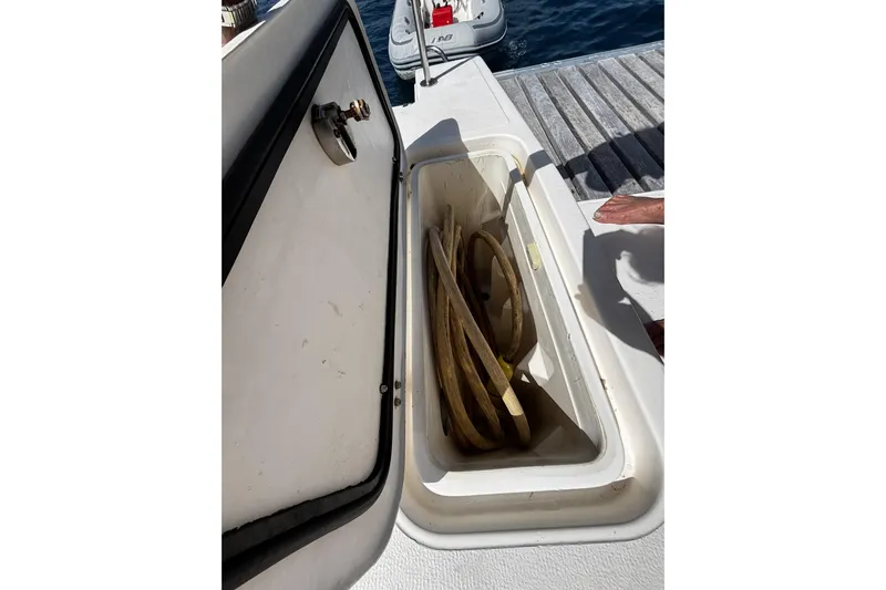 Windborne Yacht Photos Pics Aft deck storage for shore power or dive tanks