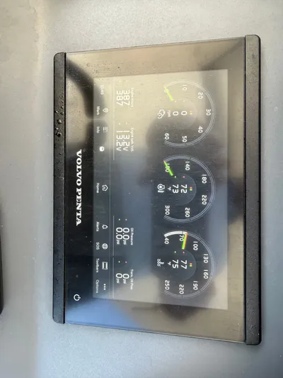  Yacht Photos Pics Volvo Penta display on 2024 Aquila 44 Yacht showing engine data.