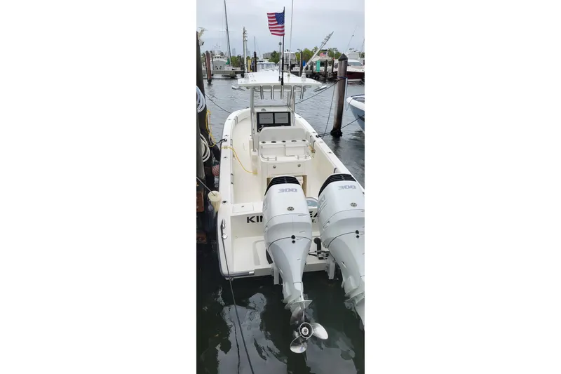  Yacht Photos Pics 2021 Sea-Lion 27 CC boat with dual engines docked at marina.