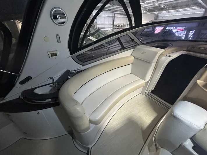  Yacht Photos Pics 2008 Four Winns V358 yacht interior with curved seating and modern design.