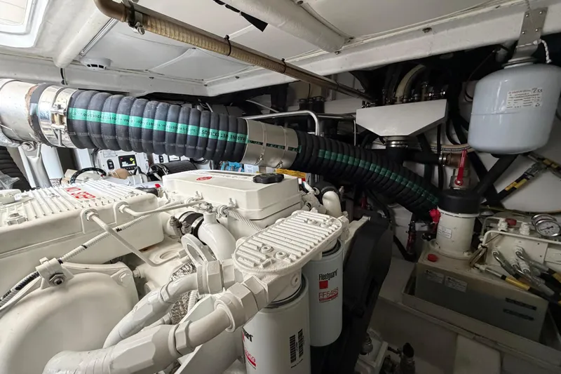  Yacht Photos Pics Engine room of 2023 Ferretti Yachts 500, showcasing mechanical components and systems.