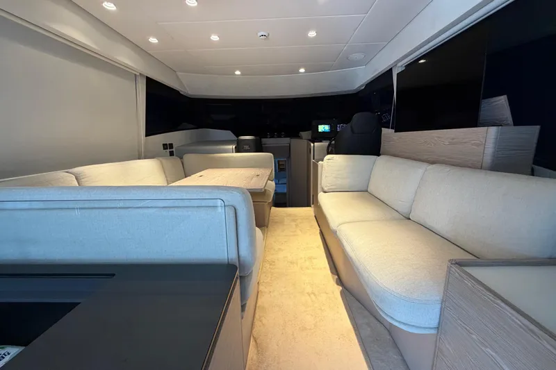  Yacht Photos Pics Luxurious interior of 2023 Ferretti Yachts 500, featuring elegant seating and modern design.