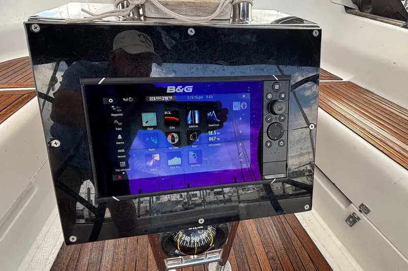 Respite Yacht Photos Pics B&G navigation system on 2014 Hanse 345 yacht, displaying charts and data.
