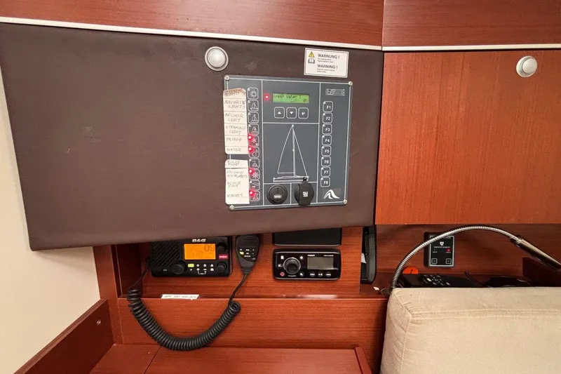 Respite Yacht Photos Pics Control panel of a 2014 Hanse 345 yacht with navigation equipment.