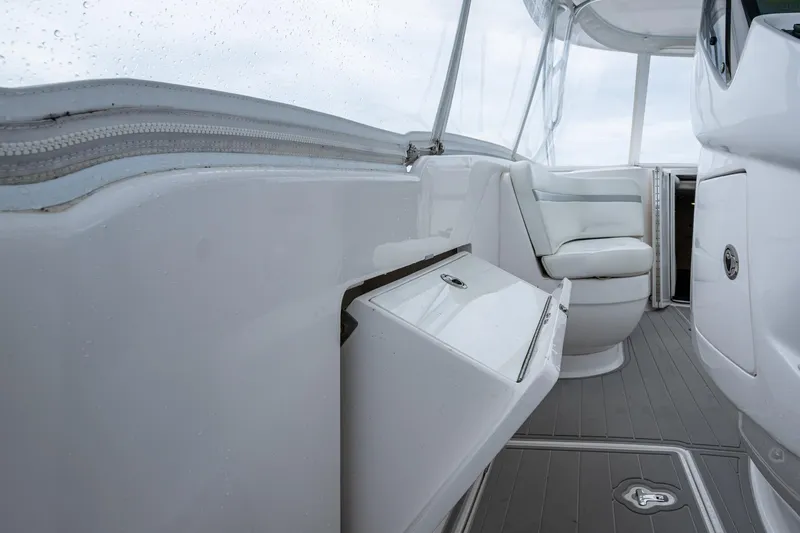  Yacht Photos Pics 2019 Intrepid 407 Cuddy interior with sleek seating and modern design.