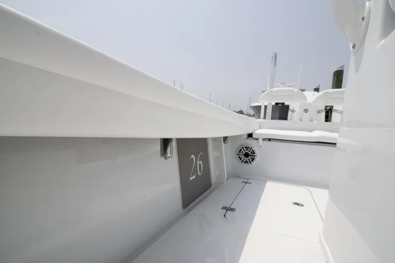  Yacht Photos Pics 2025 Yellowfin 26 Hybrid boat interior, showcasing sleek design and modern features.