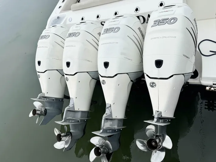 Seas The Day Yacht Photos Pics 2017 Boston Whaler 420 Outrage with four powerful 350 horsepower outboard engines.