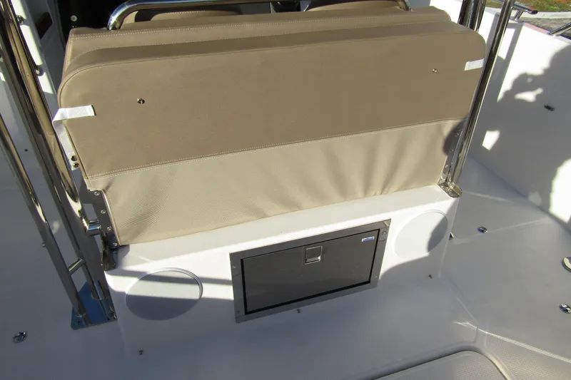  Yacht Photos Pics Interior seating of 2025 Nimbus Tender 9 boat with storage compartment.