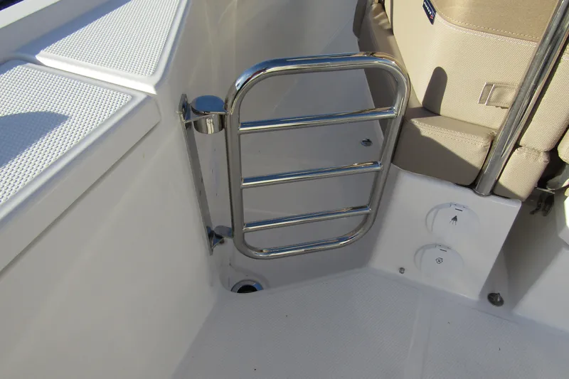  Yacht Photos Pics Stainless steel railing on 2025 Nimbus Tender 9 boat interior.
