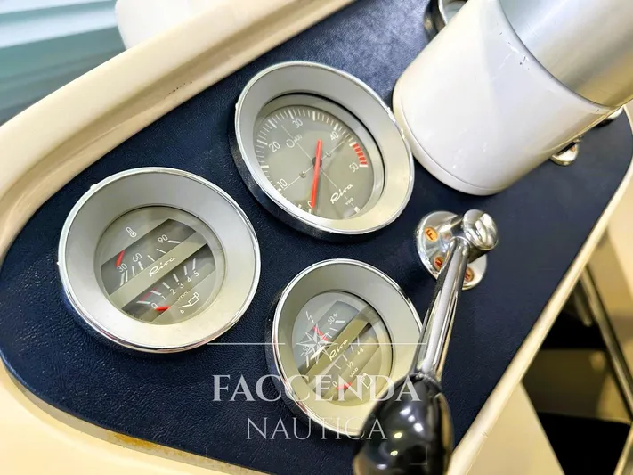  Yacht Photos Pics Close-up of 1981 Riva SAINT TROPEZ boat dashboard with gauges and controls.